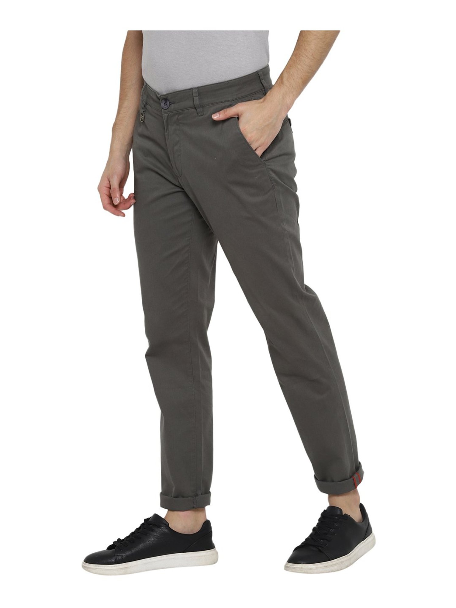 Red Chief Grey Regular Fit Flat Front Trousers