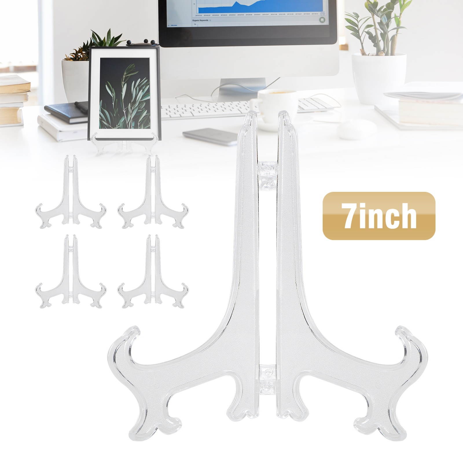5 Pack Clear display easel Stand Plate Photo Picture Frame Pedestal Holder folds