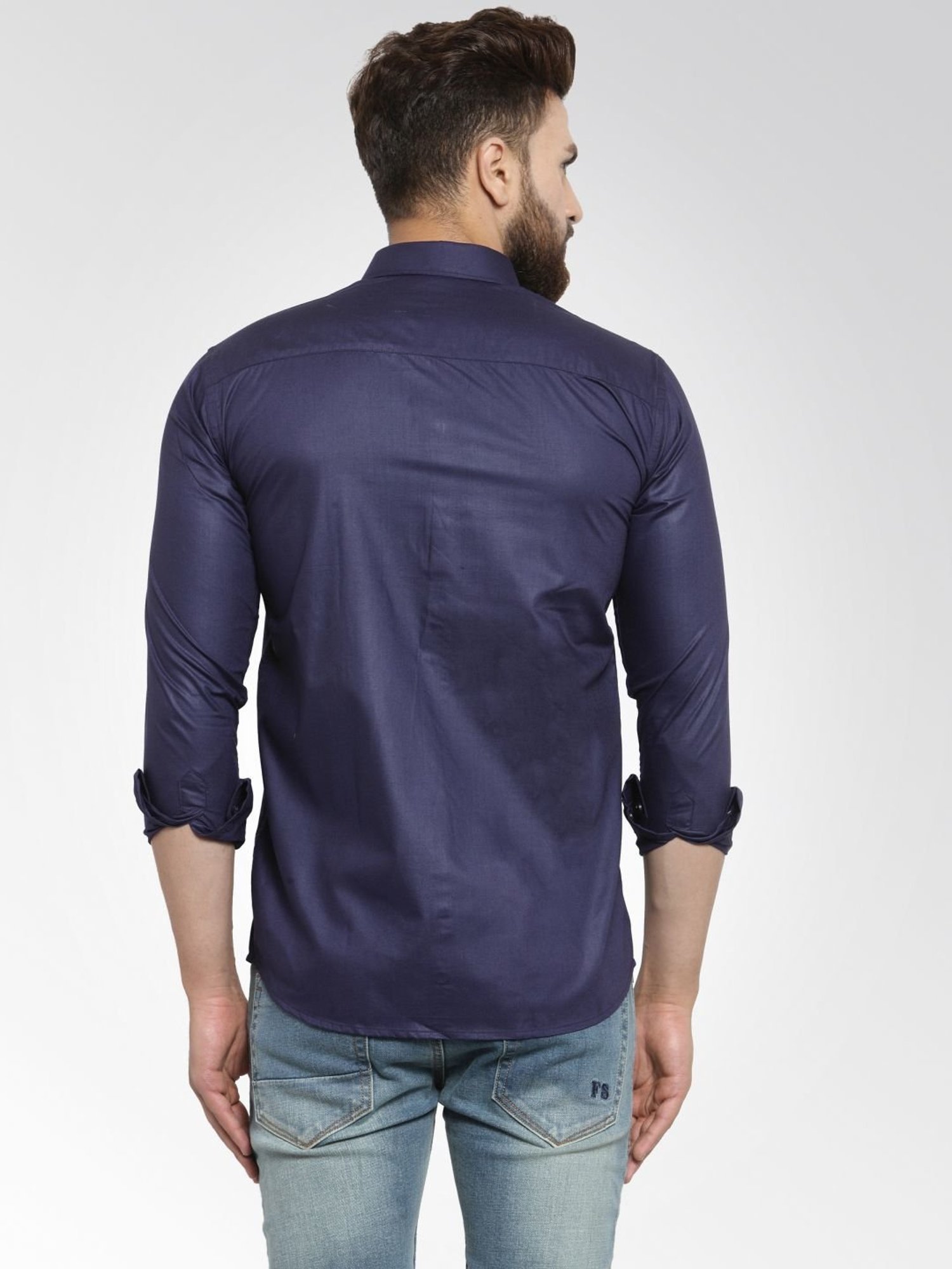 Jainish Navy Cotton Regular Fit Shirt