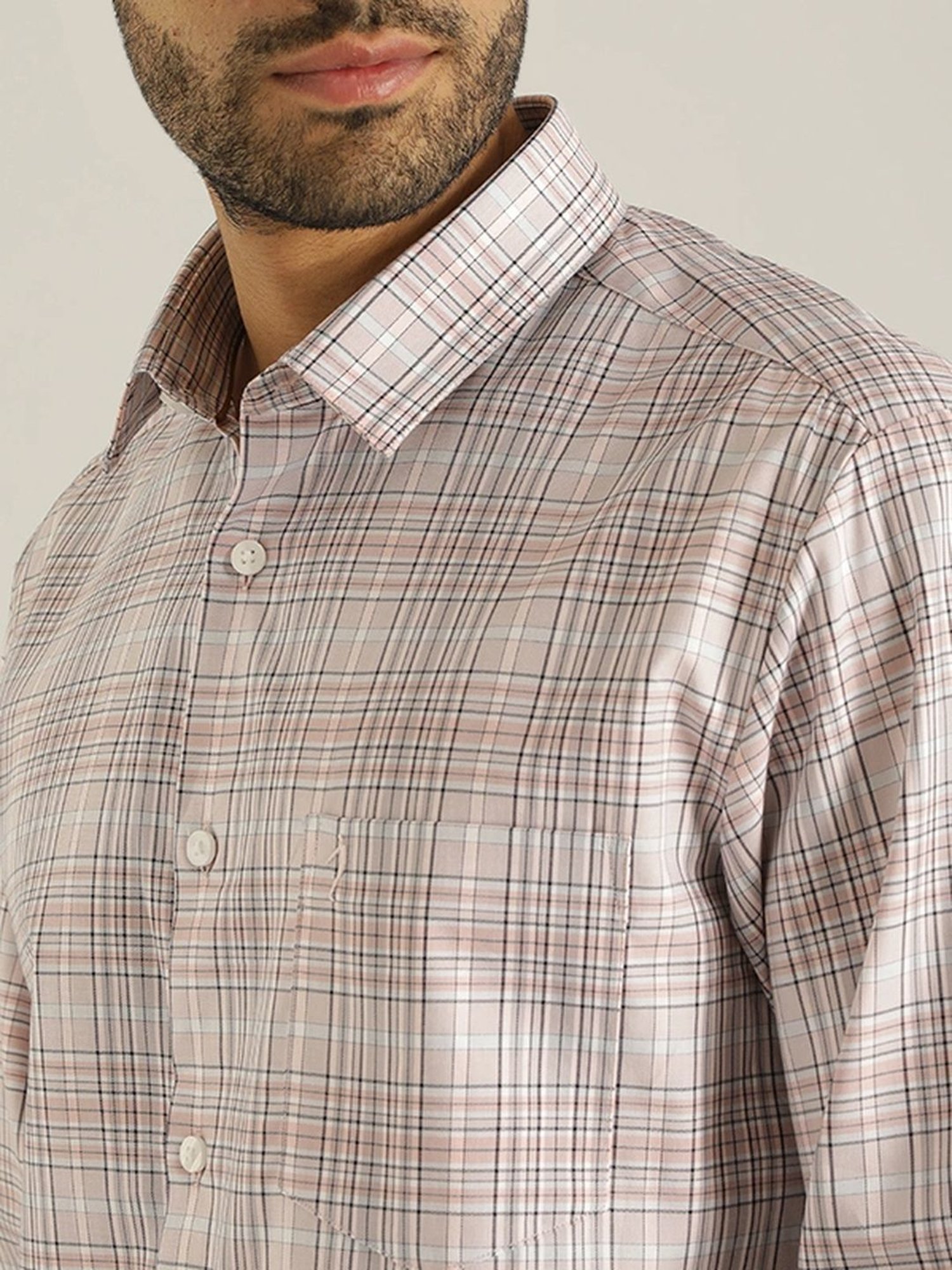 Indian Terrain Pale Pink Slim Fit Checks Shirt