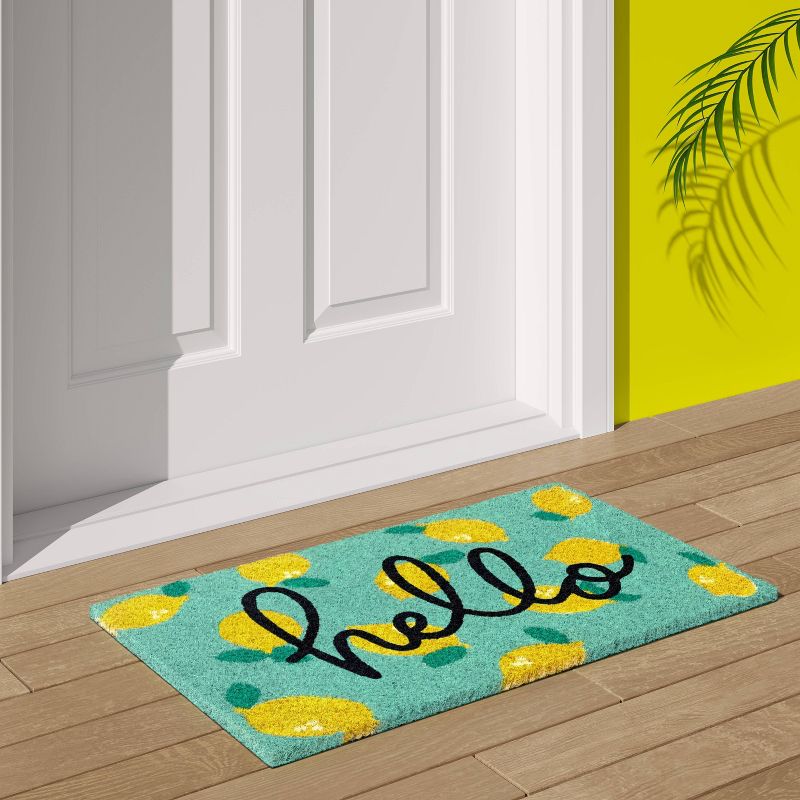 1'6"x2'6" Hello Lemon Coir Doormat Yellow - Sun Squad™