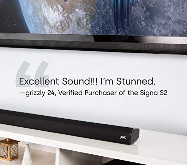 Polk Audio Signa S2 Ultra-Slim TV Sound Bar Works with 4K and HD TVs Wireless Subwoofer Includes HDMI and Optical Cables Bluetooth Enabled, Black