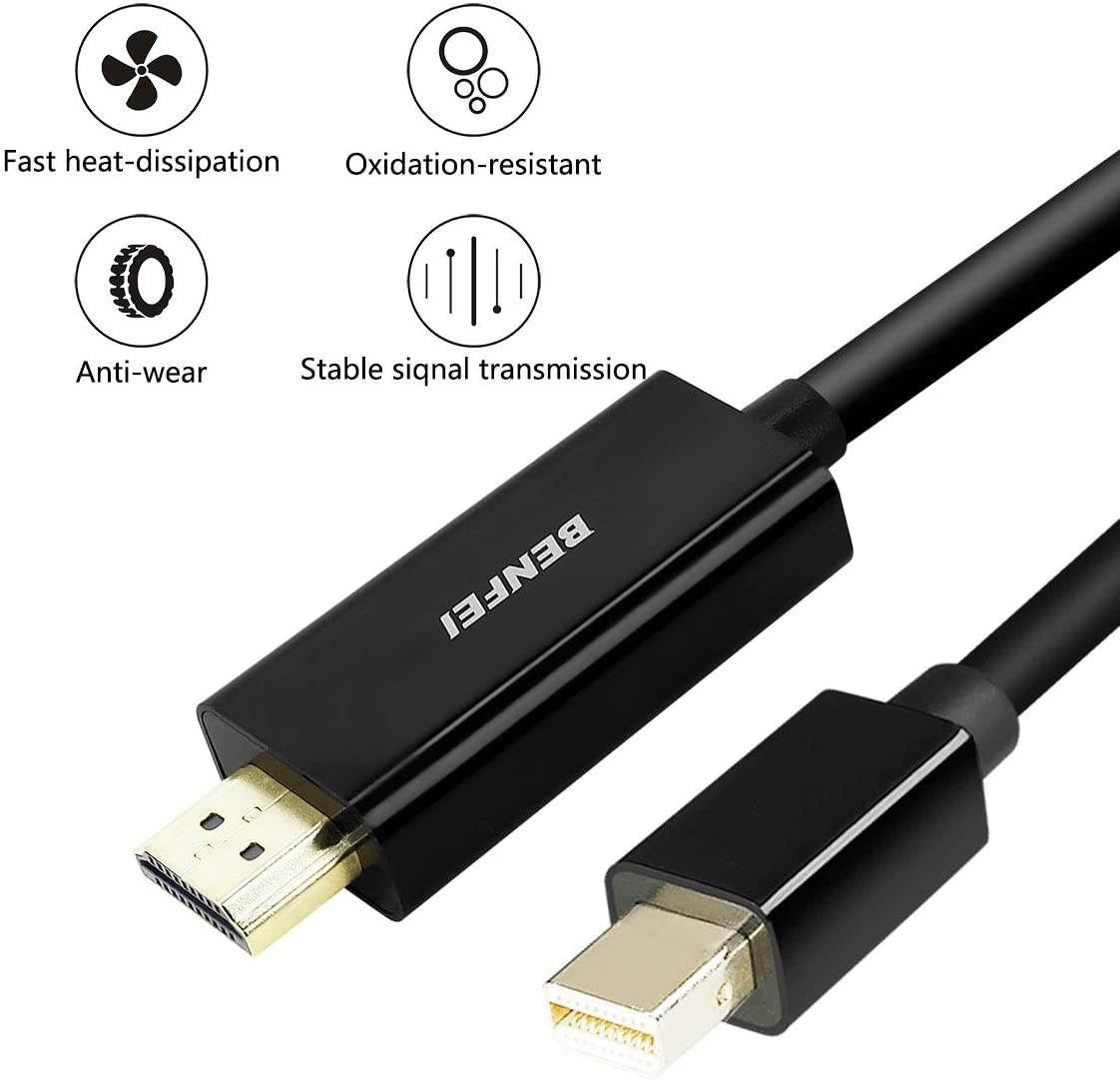 Mini DisplayPort to HDMI Cable Benfei Mini DP to HDMI 6 Feet Cable (Thunderbolt Compatible) with MacBook Air/Pro Surface Pro/Dock Monitor Projector
