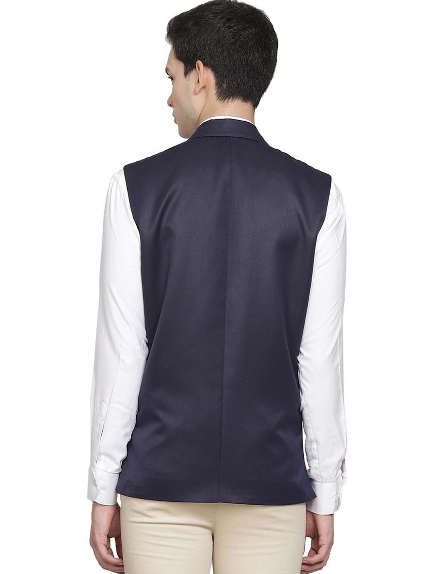TAHVO Navy Cotton Slim Fit Waistcoat