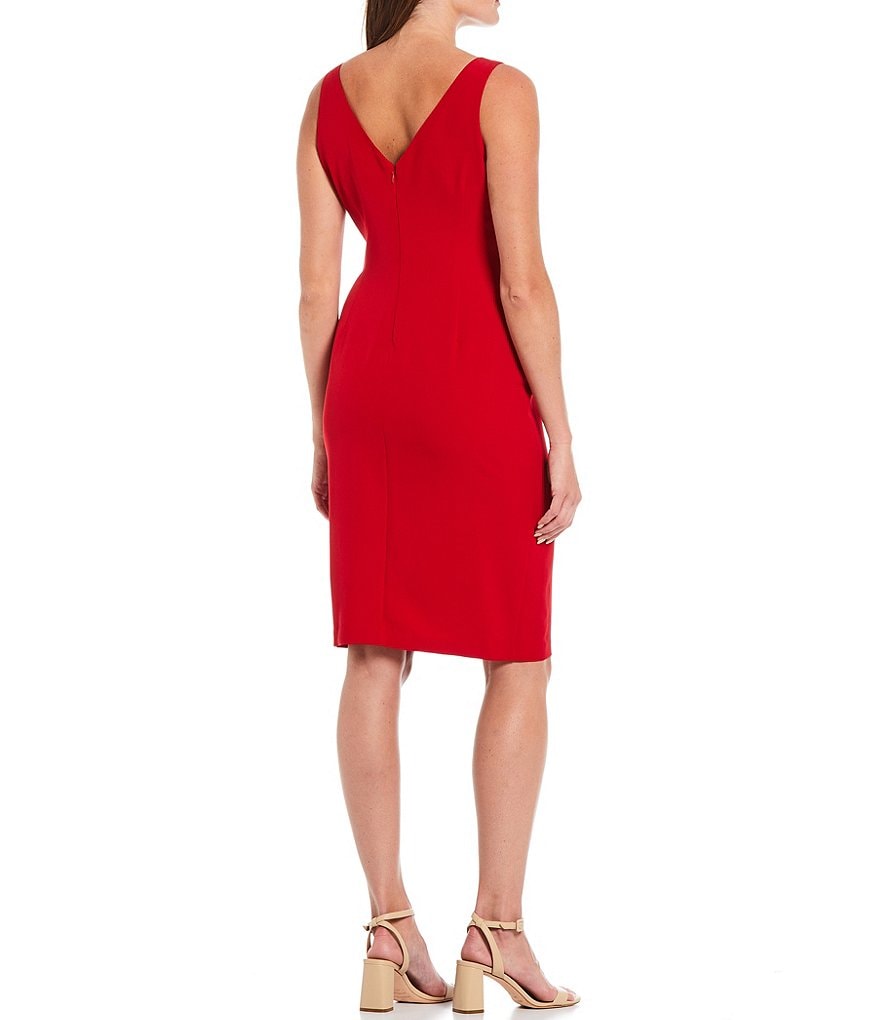 Marina V-Neck Sleeveless Crepe Bow Side Sheath Dress