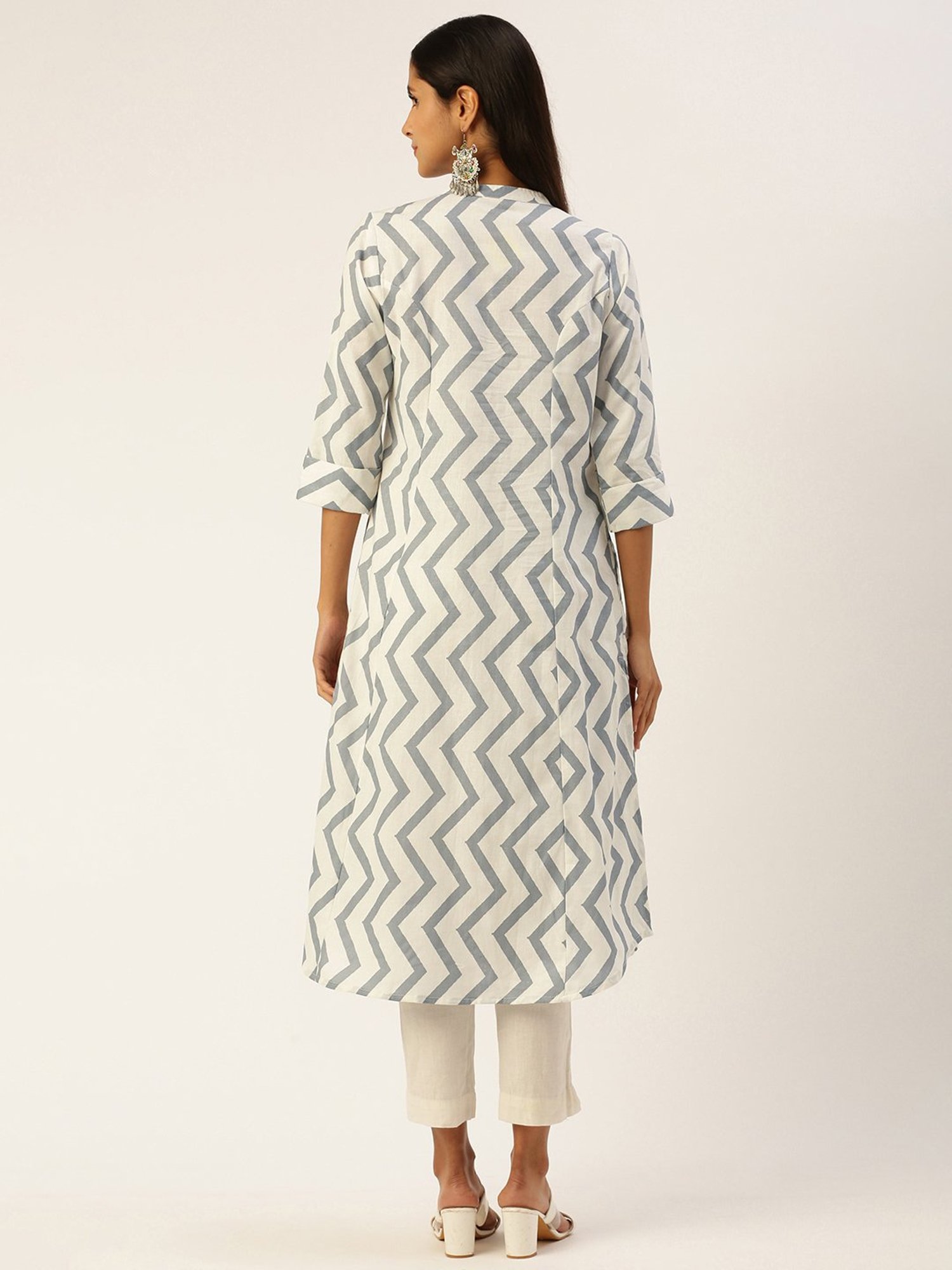 Amukti Beige Floral Print A-Line Kurta