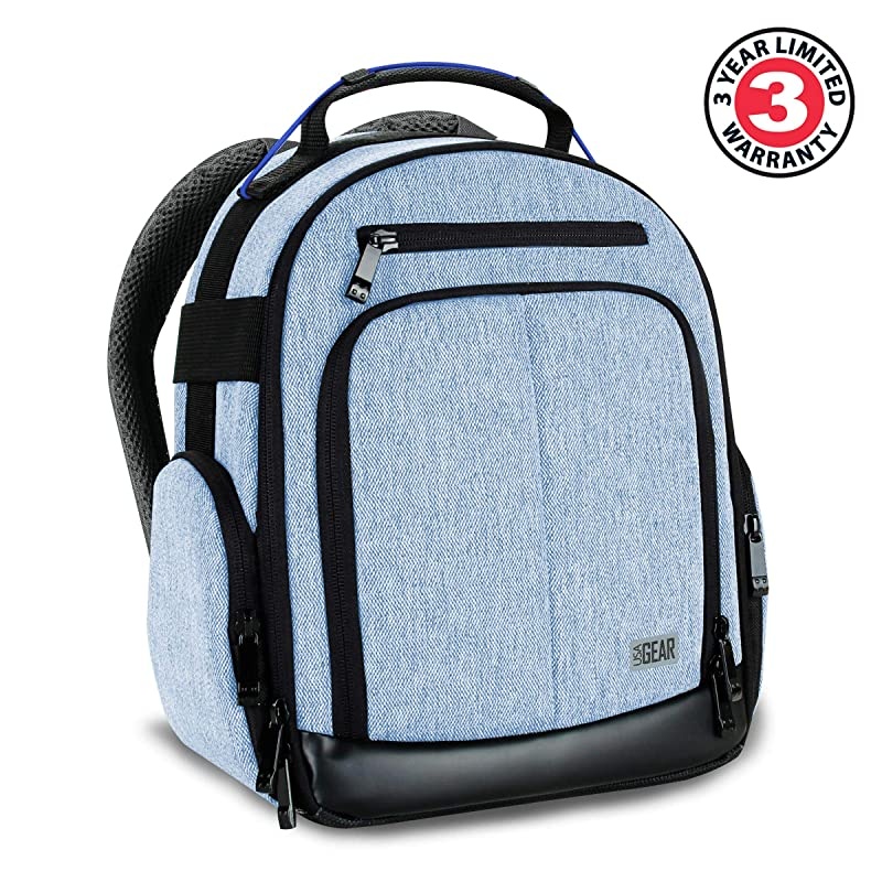 Portable Camera Backpack for DSLR (Blue) with Customizable Accessory Dividers, Weather Resistant Bottom and Comfortable Back Support - Compatible with Canon, Nikon and More