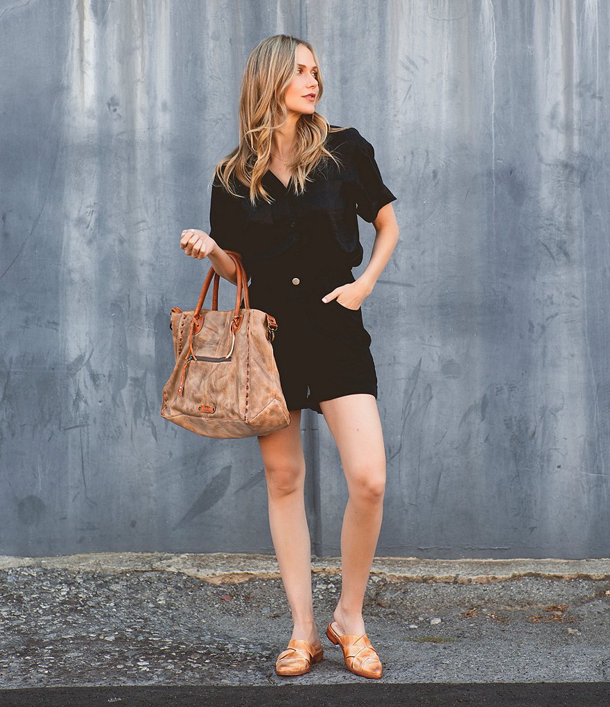 Bed Stu Rockaway Stitch-Detail Distressed Satchel Bag