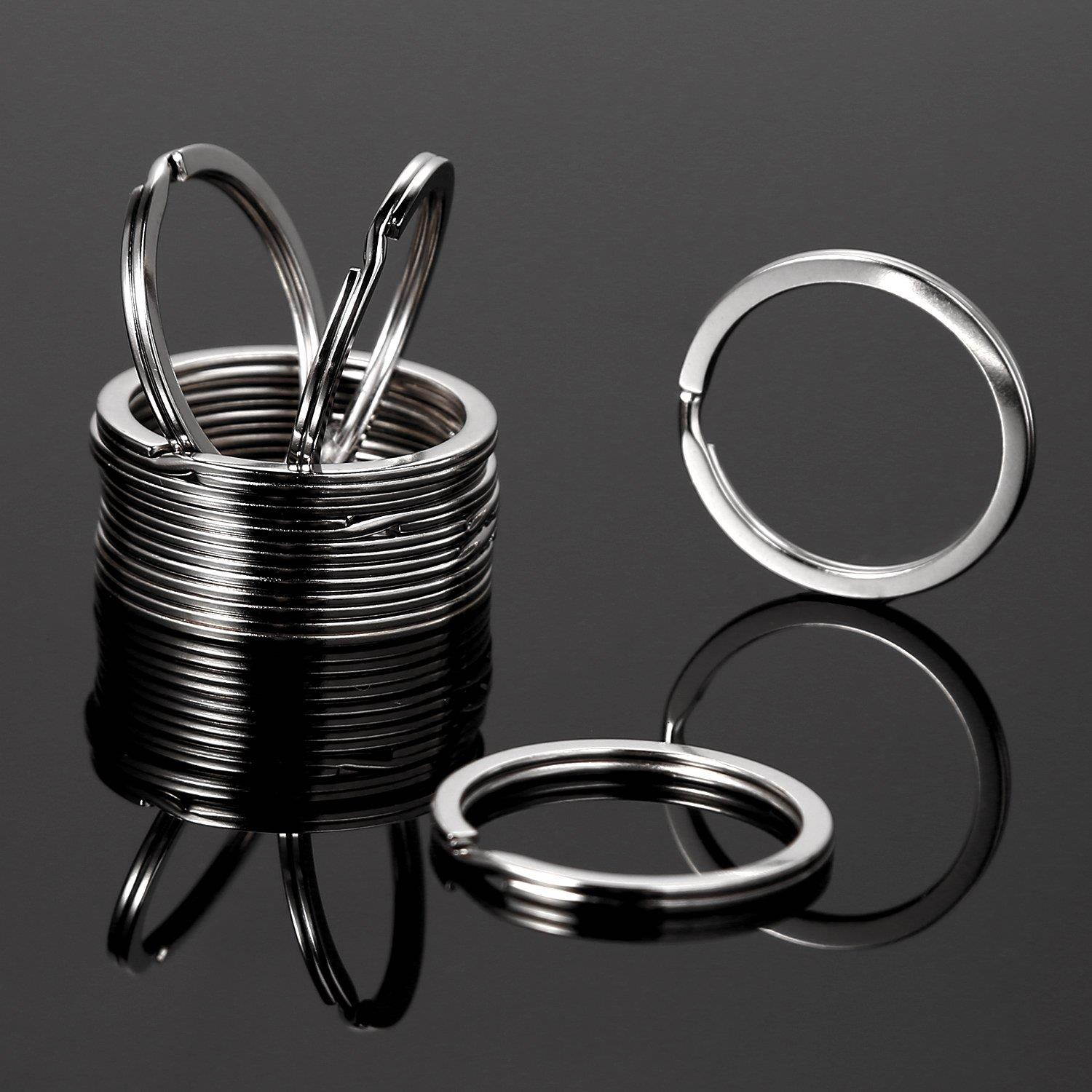 eBoot Flat Key Rings Metal Keychain Rings Split Keyrings Flat O Ring for Home Car Keys Attachment, 3 Sizes, 30 Pieces (Silver)