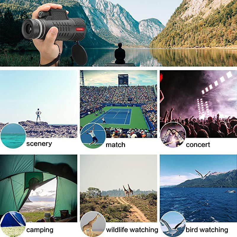 Monocular Telescope 50X60 High Power BAK4 Prism Low Night Vision Scope Waterproof HD Telescope with Smartphone Adapter Tripod Remote Shutter for Bird Watching Hunting Best Gifts for Men