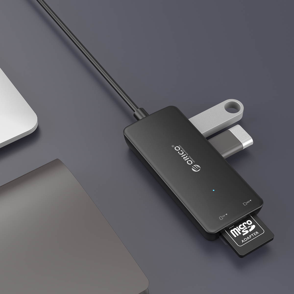 USB3.0 HUB, ORICO 3 Ports USB 3.0 Hub Super Speed with SD/ Micro SD Card Reader Combo For PCs and Laptops