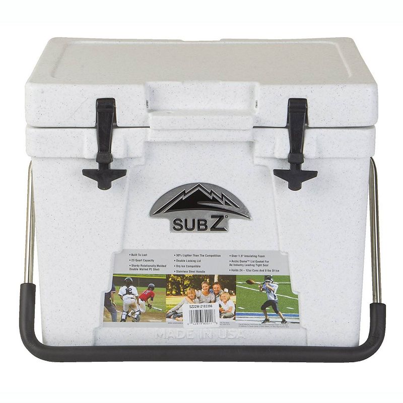 Sub Z 23 Quart Outdoor Camping Beverage Cooler w/ Stainless Steel Handle, White