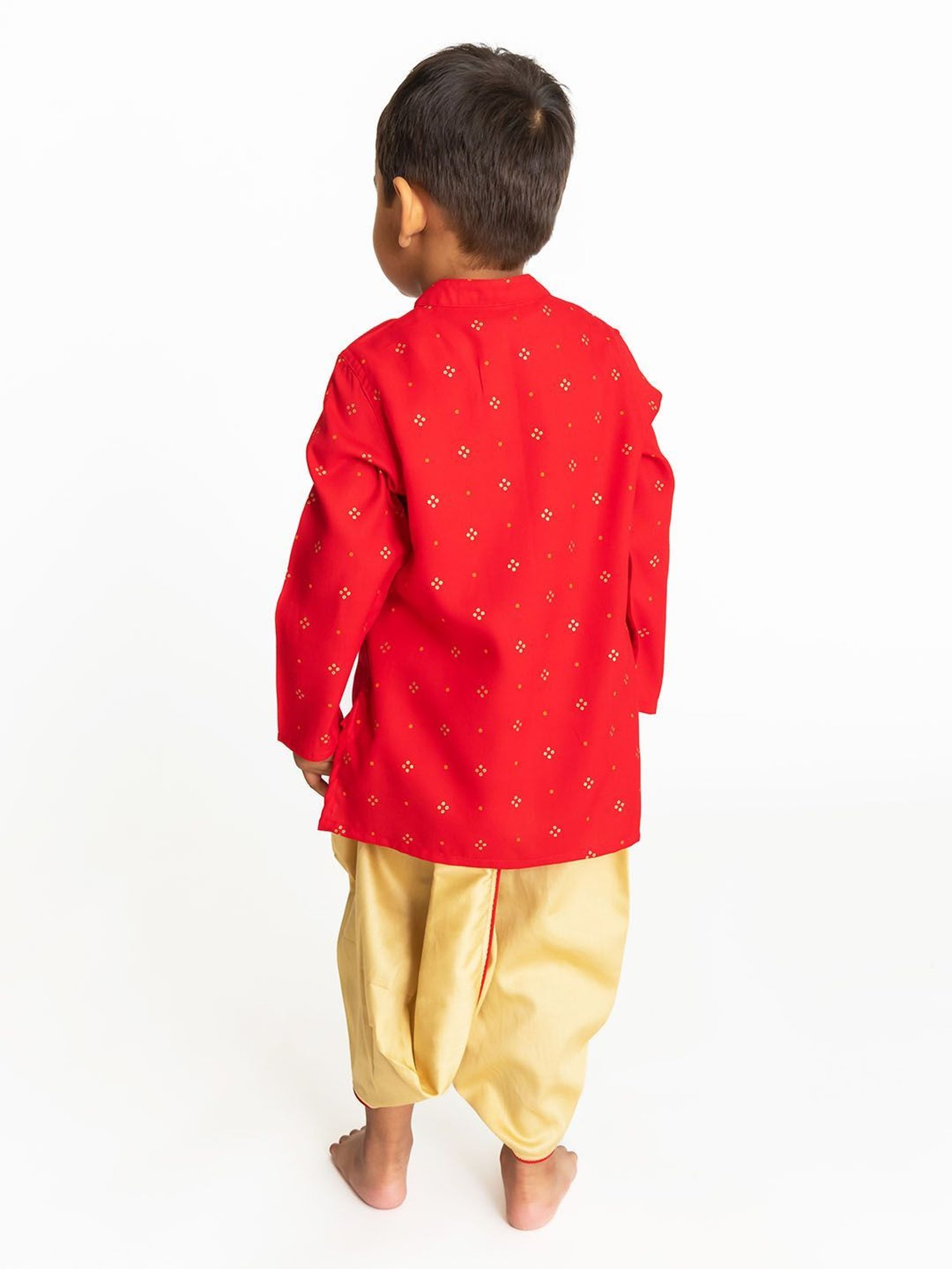 Campana Kids Red & Gold Printed Full Sleeves Kurta with Dhoti