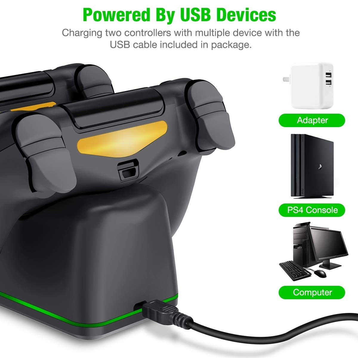 Nurbenn PS4 Controller Charger PlayStation4 Controller Charger Station for Sony PS4/ PS4 Pro/ PS4 Slim Controller with Solid Light Strap