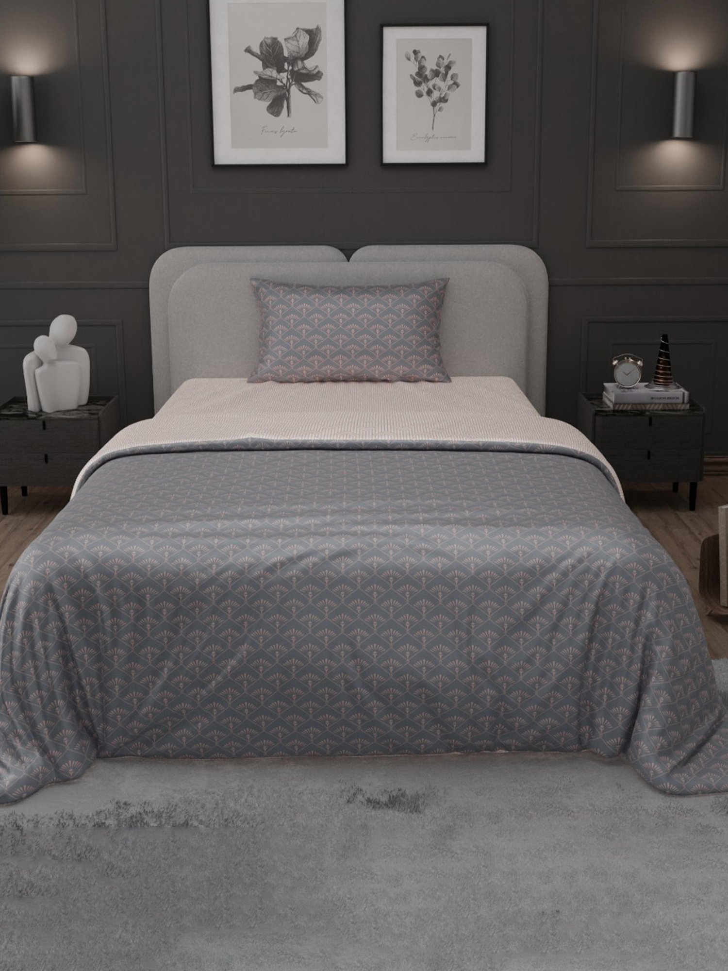 Stoa Paris Elegance Peach & Grey Polyester 300 TC Single Comforter