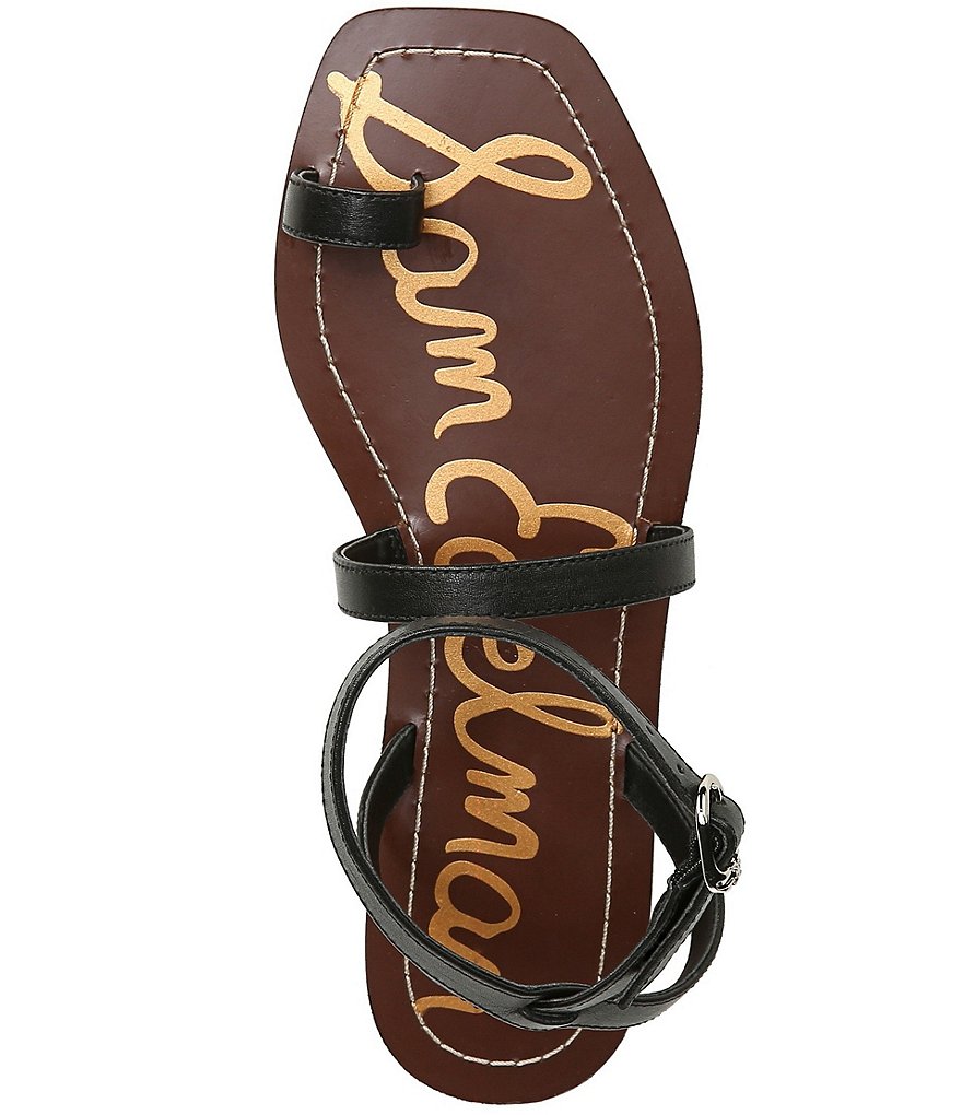Sam Edelman Abe Leather Toe Ring Square Toe Ankle Wrap Sandals