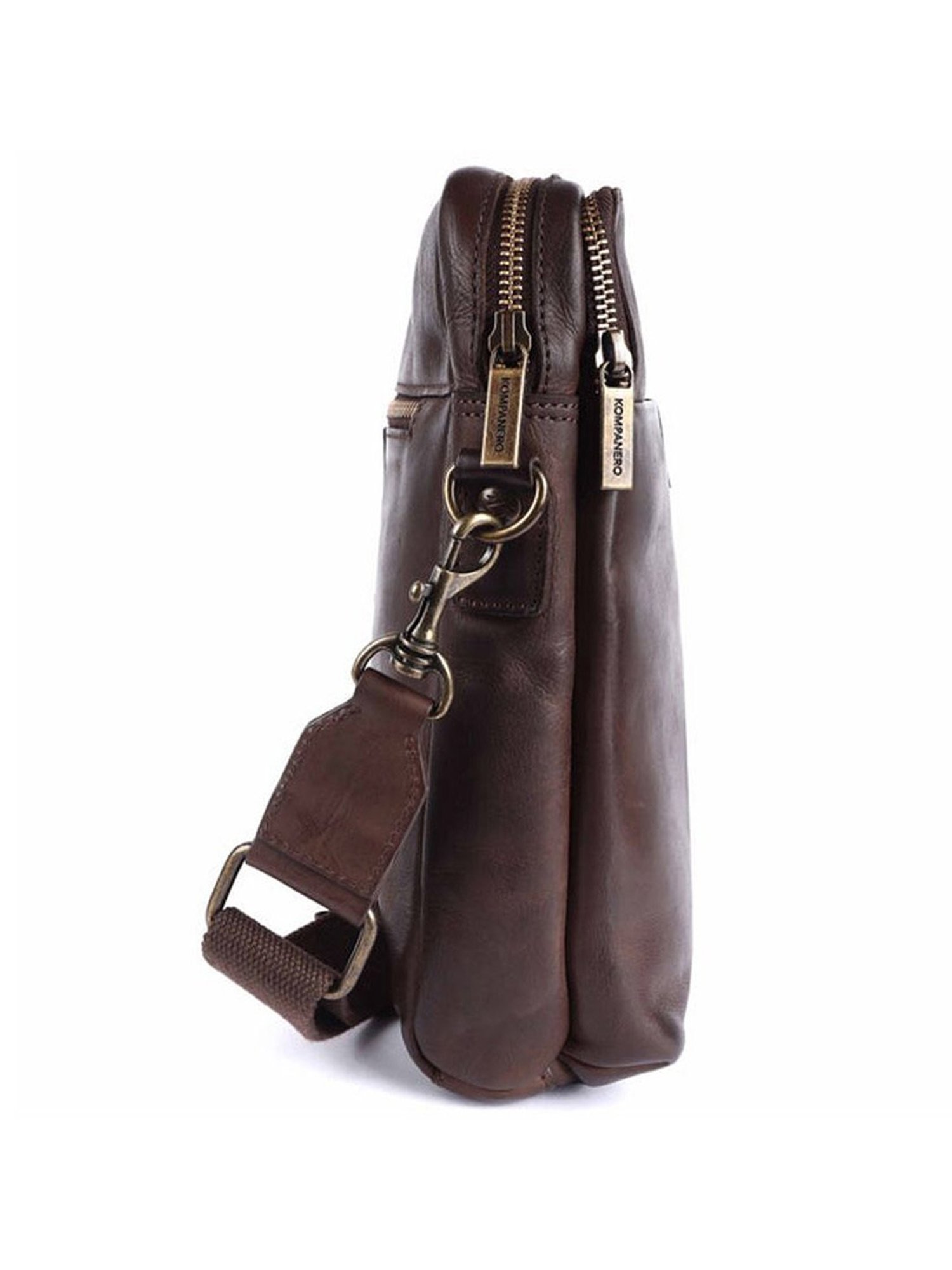 KOMPANERO Leo Dark Brown Leather Solid Cross Body Bag