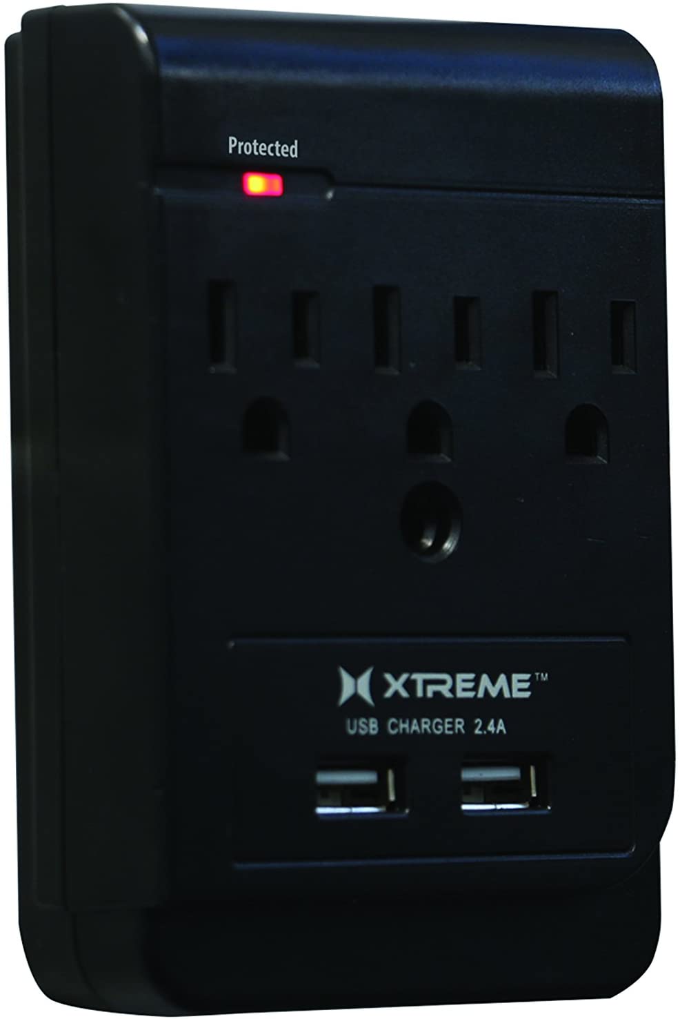 Xtreme XWS8-0108-BLK 3 Outlet Wall Tap with 2 USB Ports Power Distribution Unit, Black