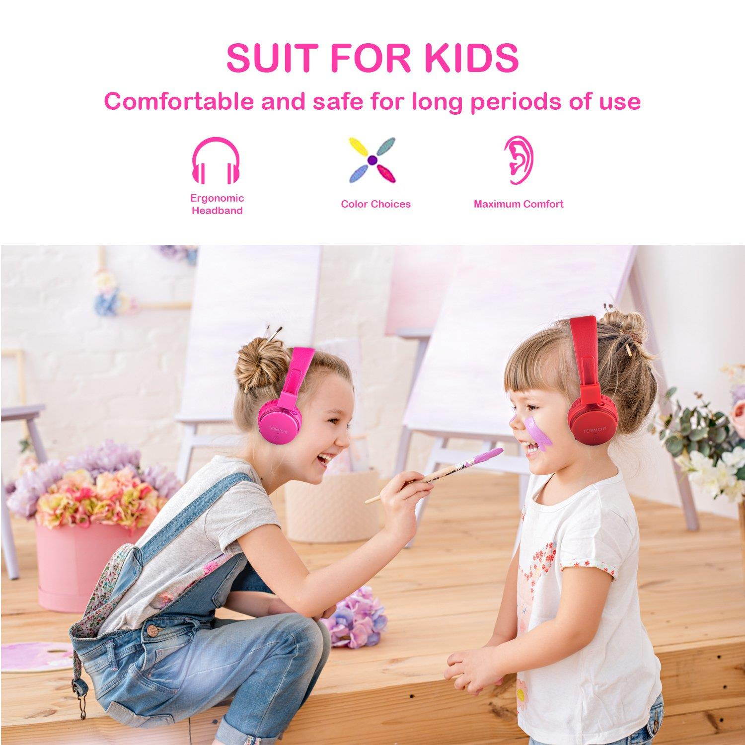 Kids Bluetooth Headphones Foldable Volume Limiting Wireless/Wired Stereo On Ear HD Headset with SD Card FM Radio in-line Volume Control Microphone for Children Adults (Blue)