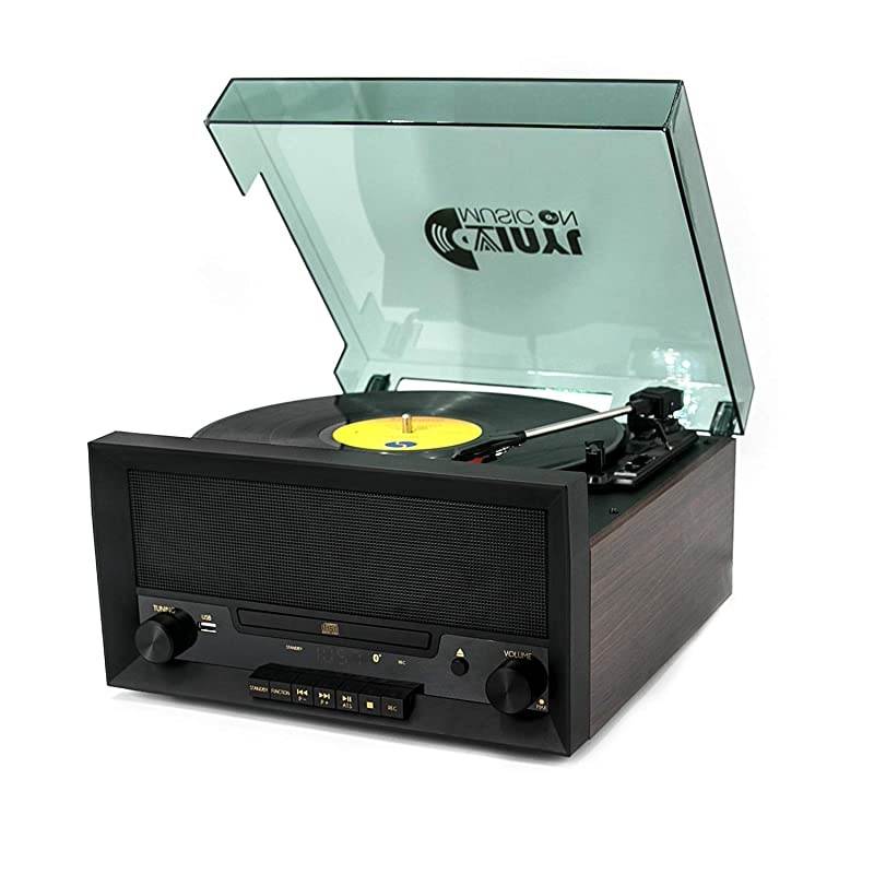 Turntable Music Center with Builtin Stereo SpeakersNostalgic Classic Wood Bluetooth Record Player with USB PlayampEncodingCD Player and FM Radio