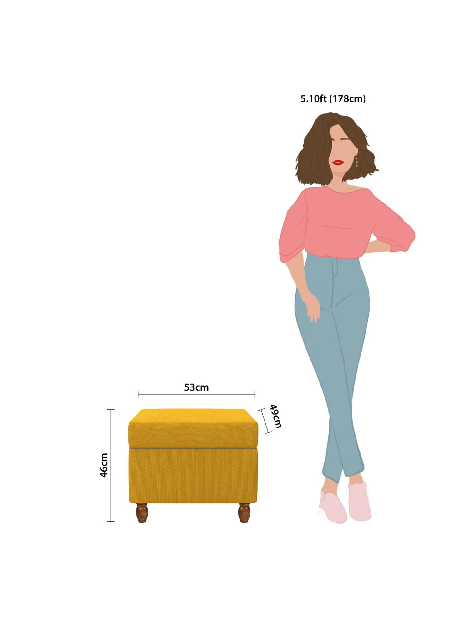 Chumbak Sahara Mustard Mango Wood Modern Trunk Storage Ottoman