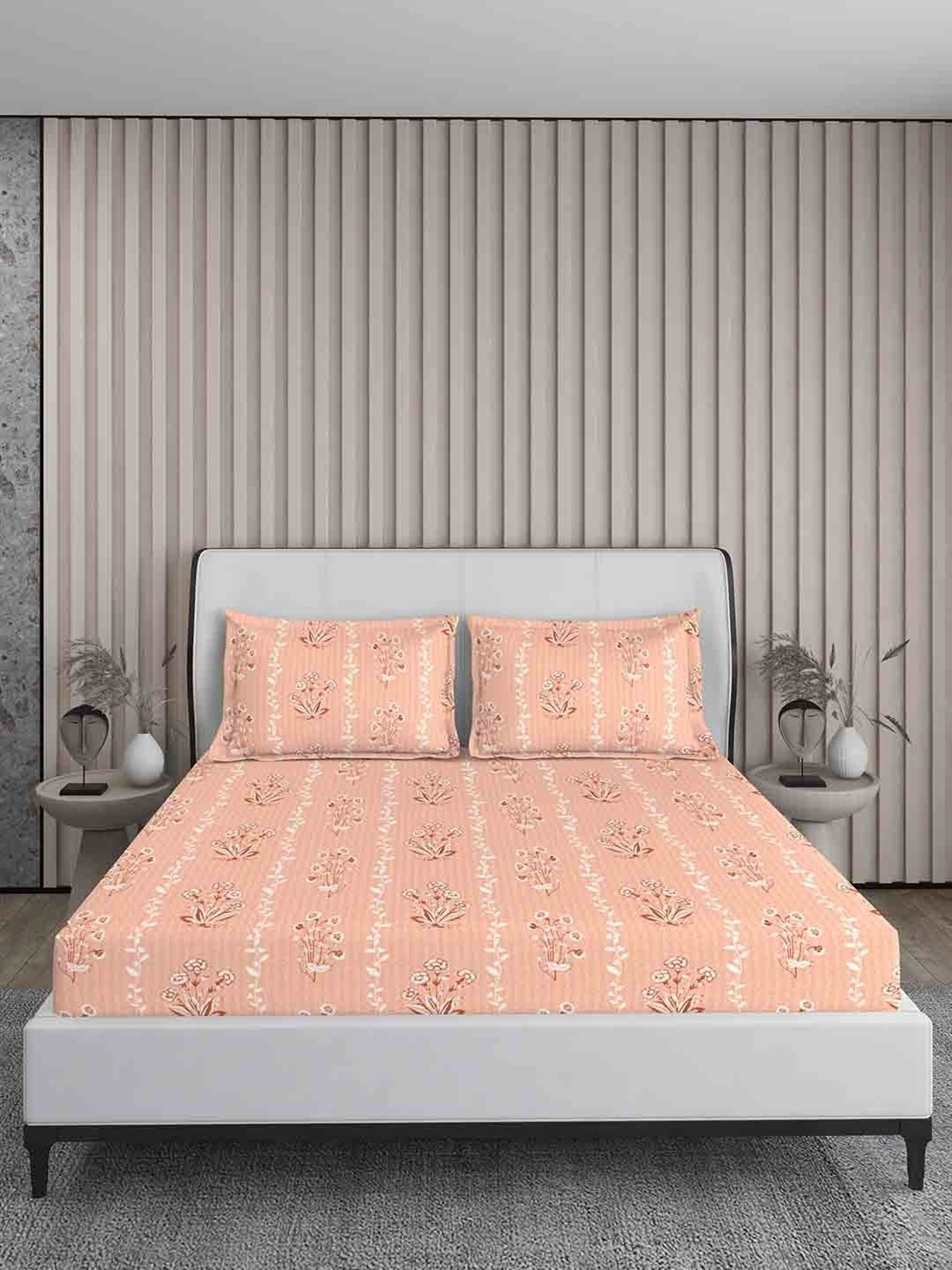 Boutique Living Magnifique  Floral Orange 200 TC Cotton King Bed Sheet with 2 Pillow Covers