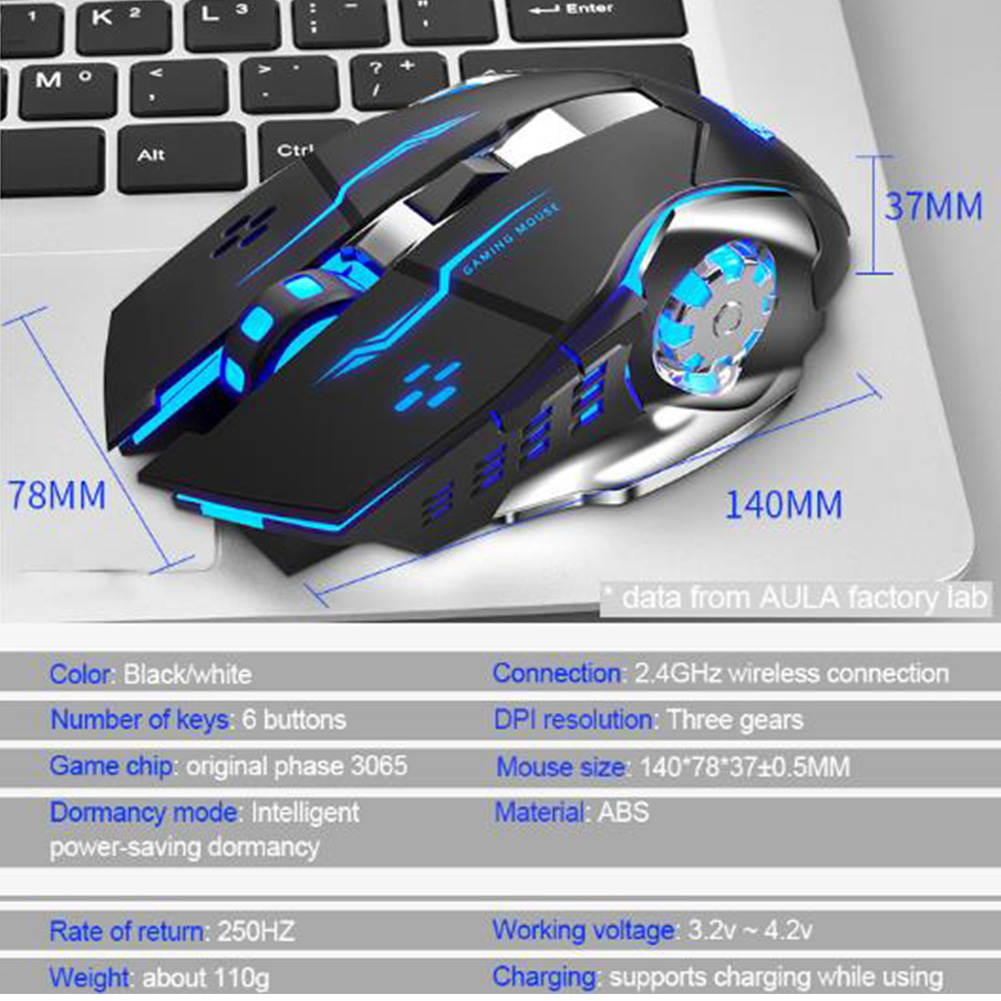 AULA SC100 Wireless Gaming Mouse Rechargeable RGB LED Backlit 1600DPI 2.4GHZ Computer Optical Mice