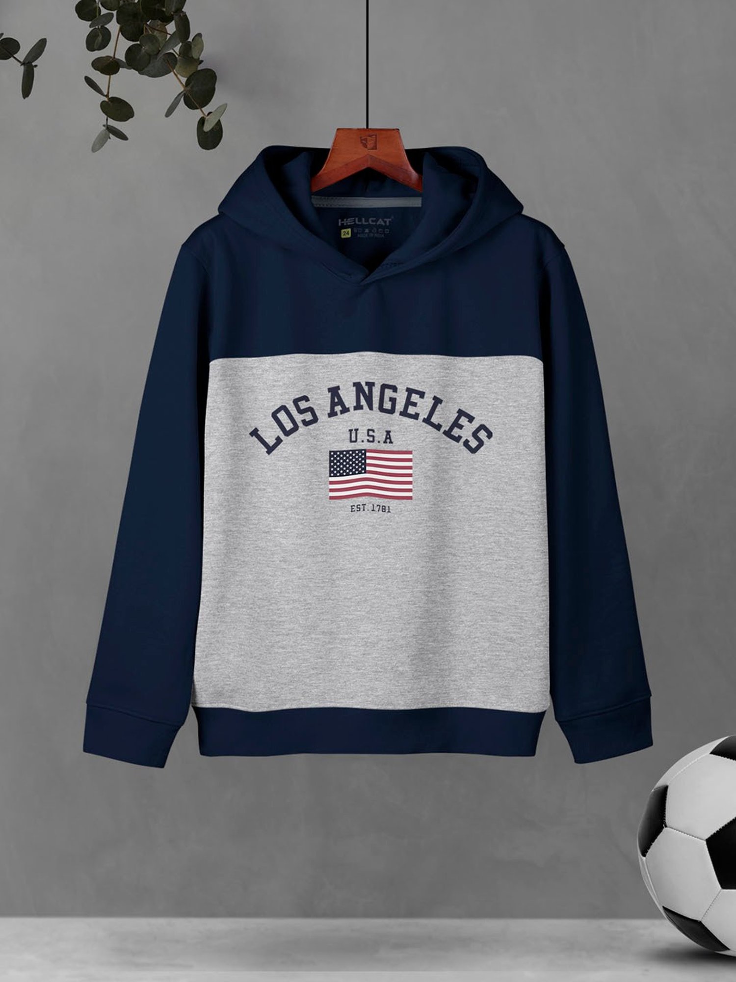 HELLCAT Kids Navy & Grey Color Block Full Sleeves Sweatshirt