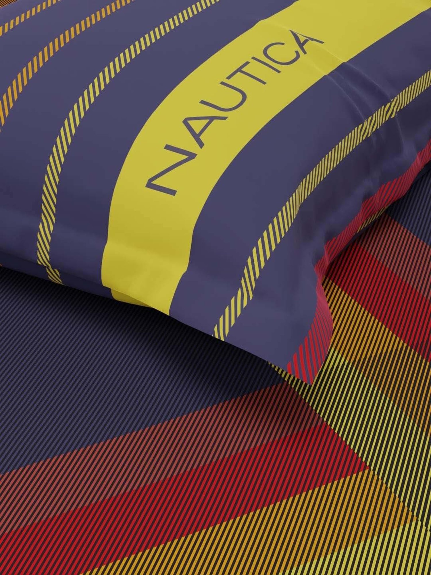 NAUTICA Pacific Coast Purple & Yellow Cotton 160 TC Single Bedsheet with Pillow Cover
