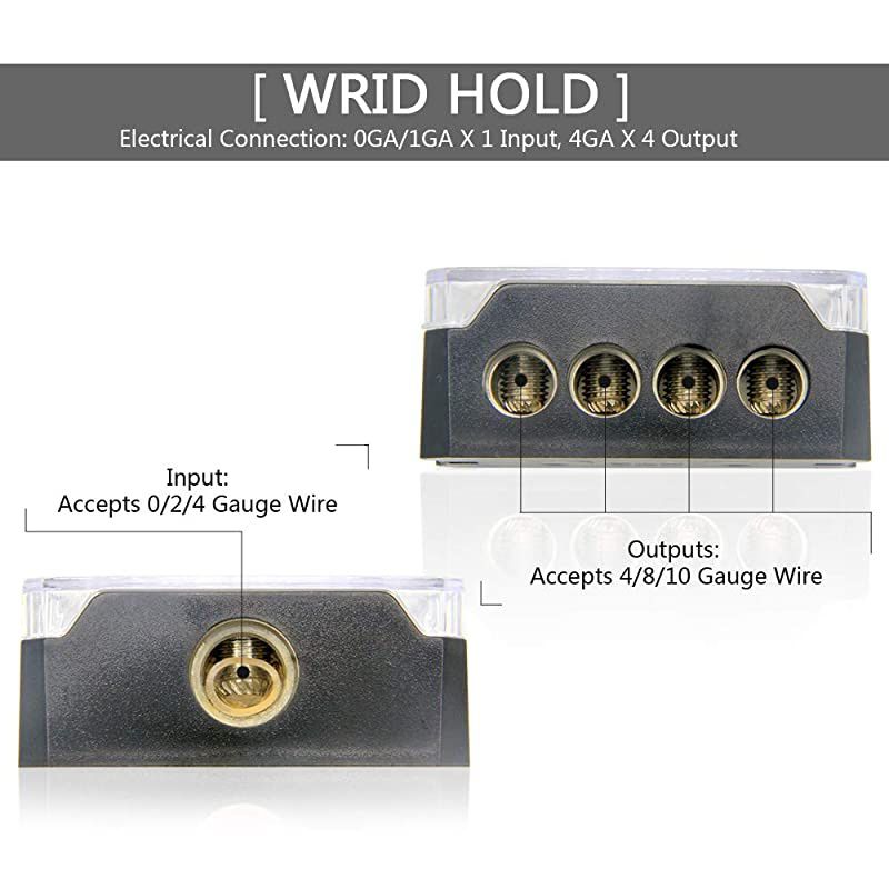 4 Way Power Distribution Block 024 AWG Gauge in 4810 Gauge Out Car Audio Stereo Amp Distribution Connecting Block for Audio Splitter 1 in 4 Out