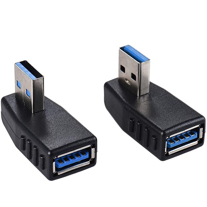 4-Pack USB 3.0 Male to Female Adapter 90 Degree Left Angle and Right Angle USB Cable Extender Connector - Upgraded Version Max 2A Charging Speed