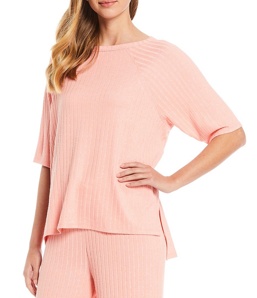 Kinesis Ribbed Split Side Round Neck Short Sleeve Coordinating Top