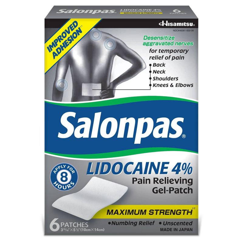 Salonpas Lidocaine 4% Pain Relieving Gel Patch - 6ct