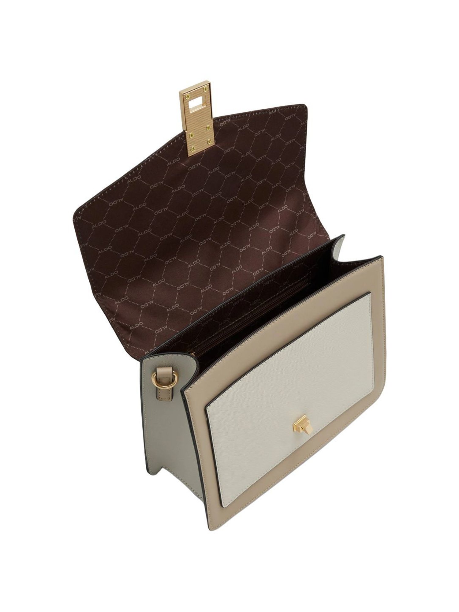 Aldo White & Beige Striped Medium Handbag