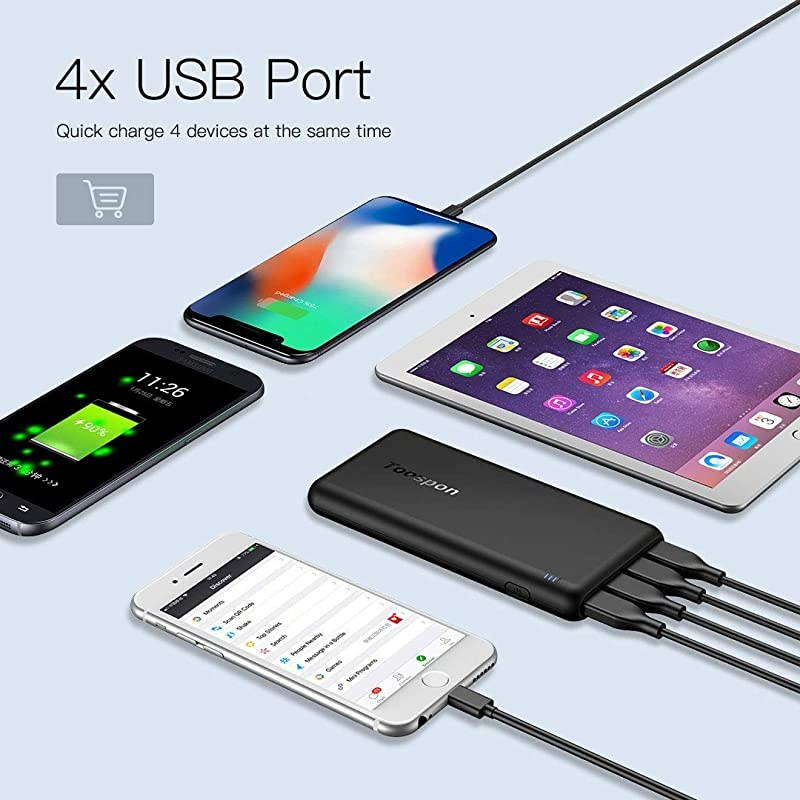 Ports Power Bank 30000mAh Super Bright Flashlight Portable Charger Quick Charge Phone Tablet Camera Bluetooth etc