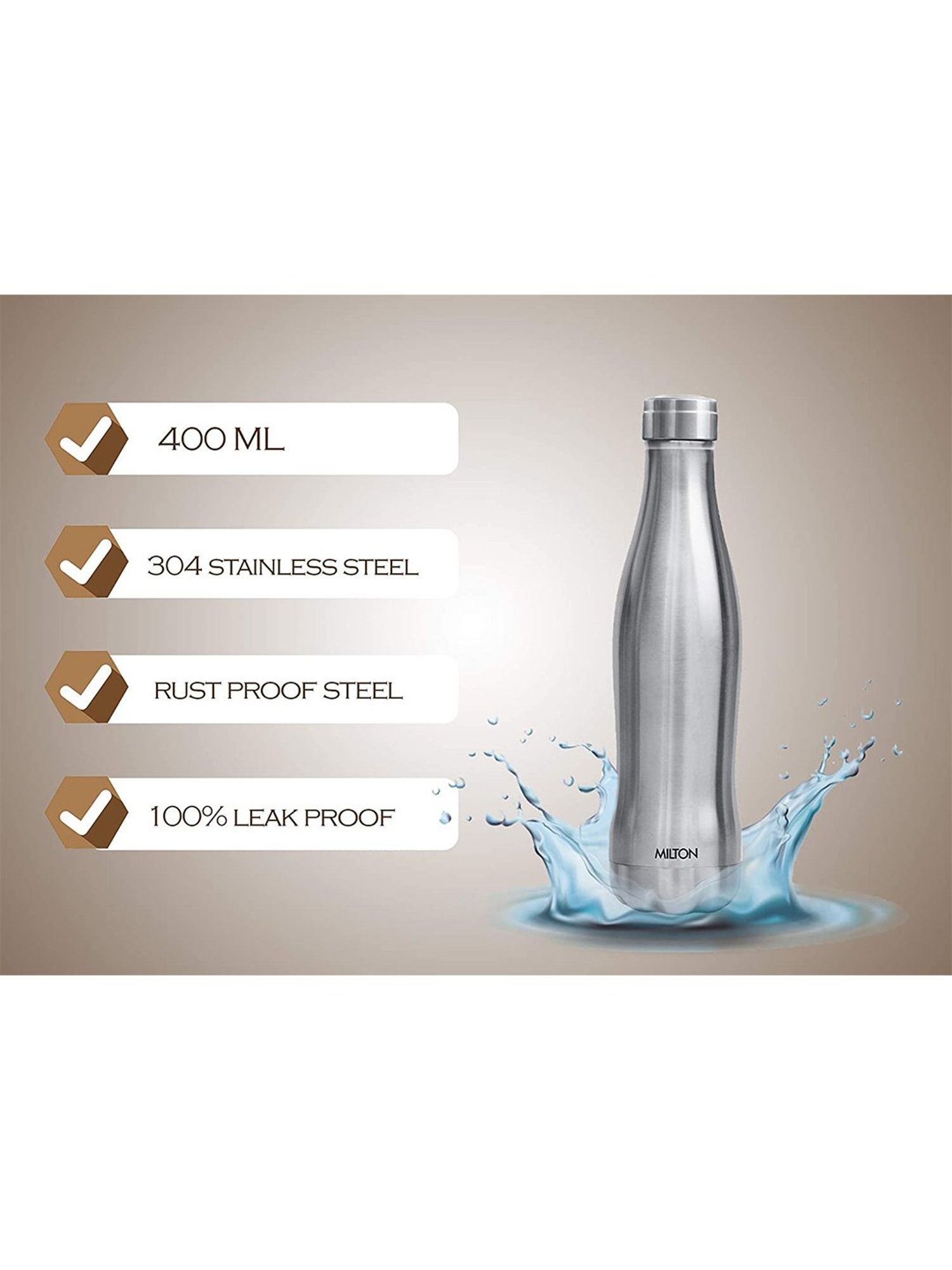 Milton Silver Thermosteel Hot & Cold Vacuum Insulated Water Bottle - 420 ml