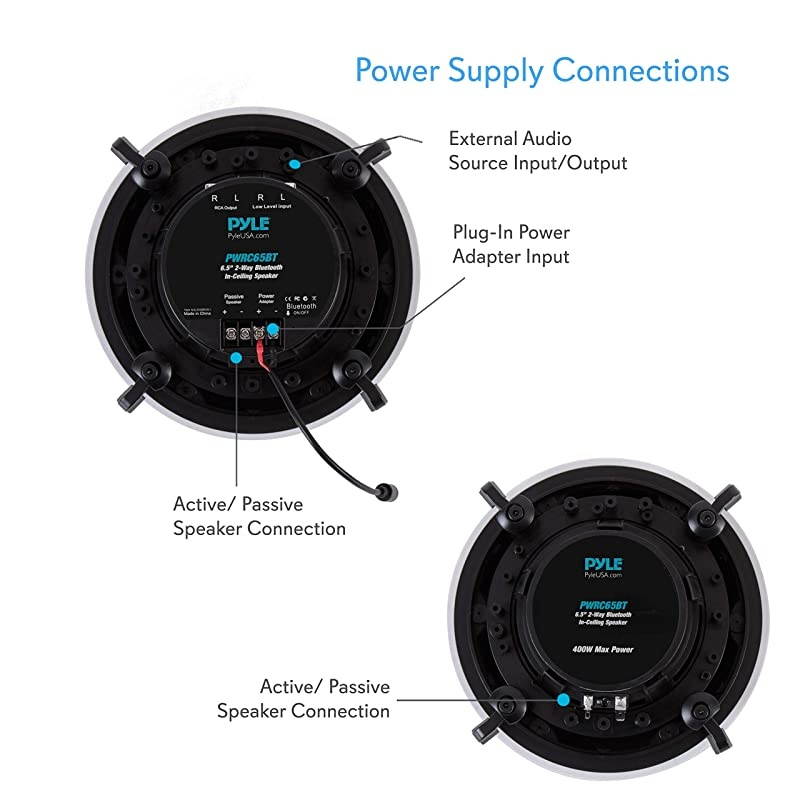 65 Ceiling Wall Mount Speakers 2Way Full Range Active Passive Speaker System Flush Design w Bluetooth Wireless Receiver 70Hz20kHz Frequency Response 300 Watts Magnetic Grill  PWRC65BT