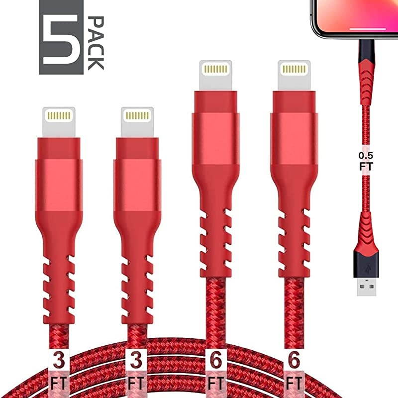 Lightning CableCertified Charger Cable for iPhone4Pack 33FT 66FT Nylon Braided USB Lightning Cable for iPhone X8 Plus87 Plus76 Plus66S Plus6s5iPad and Morered