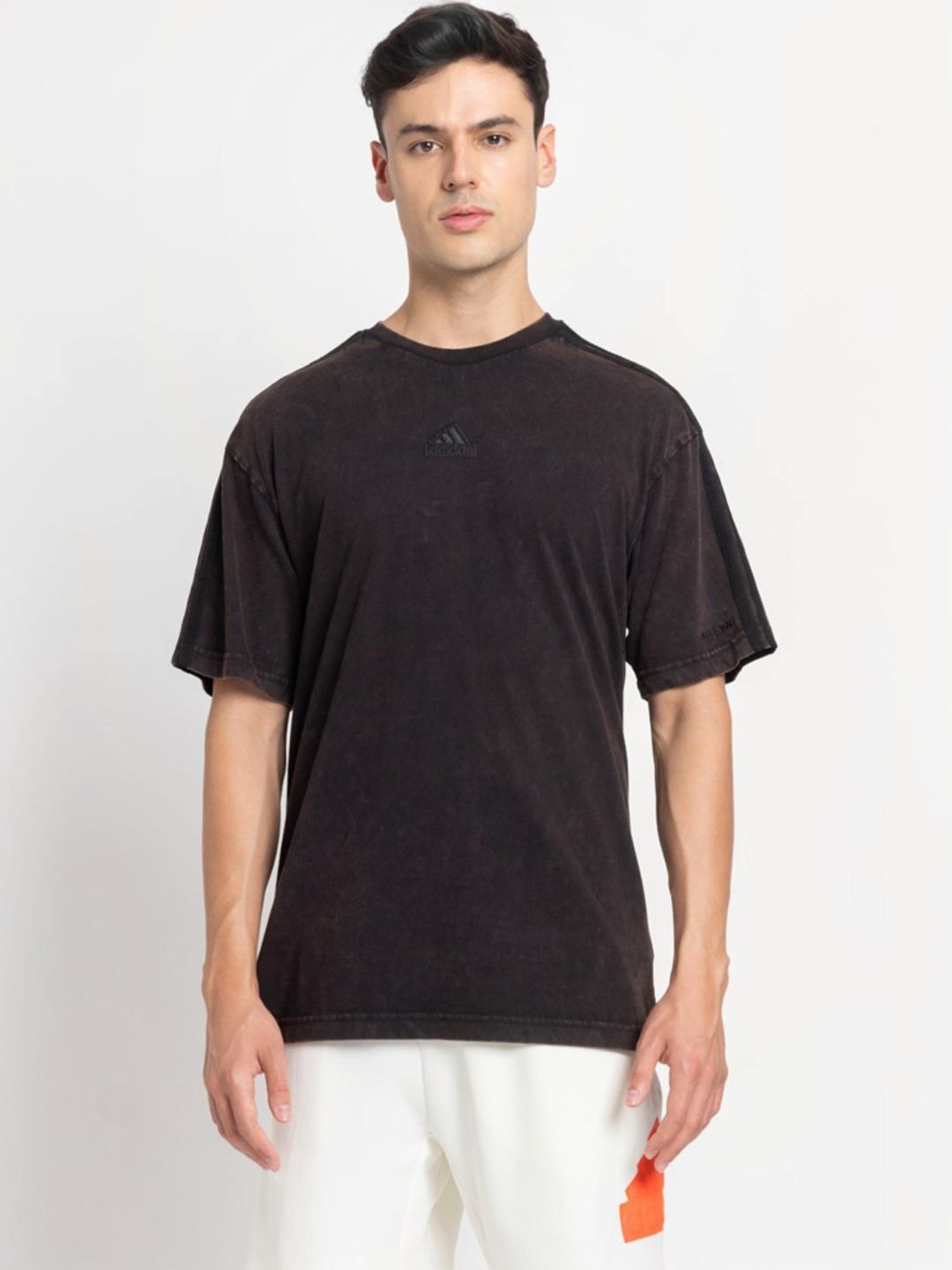 Adidas Black Cotton Regular Fit Texture Sports T-Shirt
