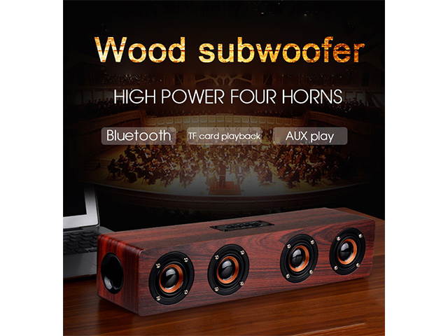 Autofeel Hifi Wireless Bluetooth Speaker Wireless Stereo Music FM Player  Subwoofer Heavy Bass Wood Home Audio Desktop Sound Bar Speakers Support Handsfree TF Card AUX For TV PC Computer