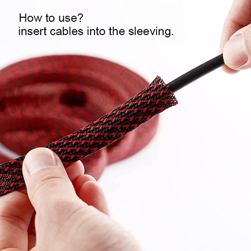 25ft 14 inch PET Expandable Braided Sleeving BlackRed  Braided Cable Sleeve
