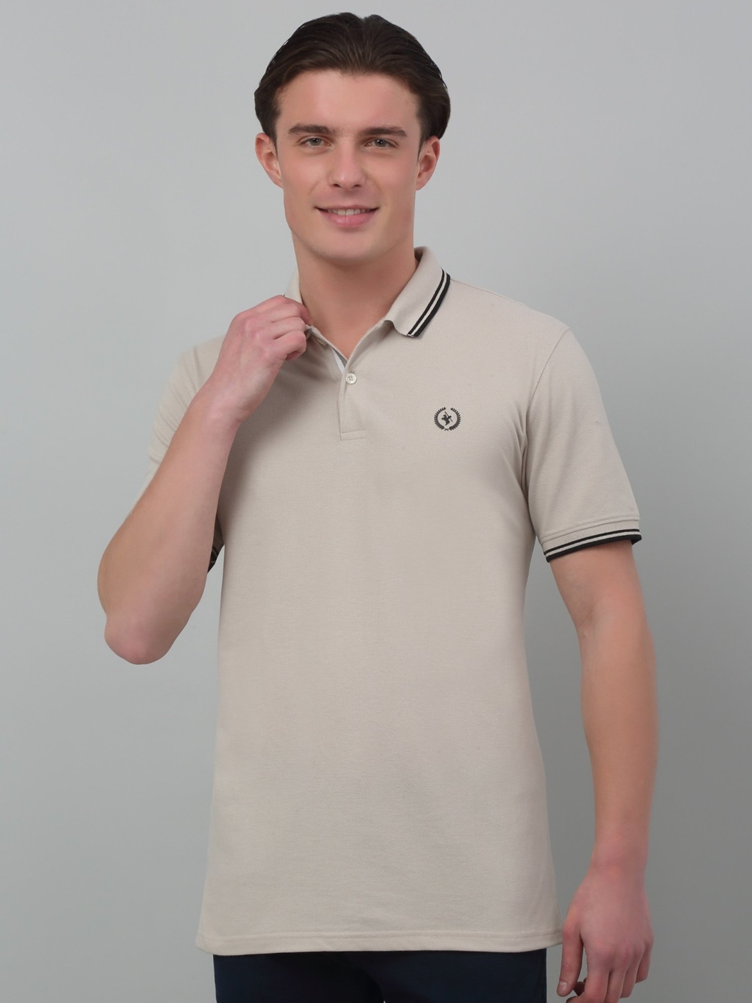 Cantabil Beige Regular Fit Polo T-Shirt