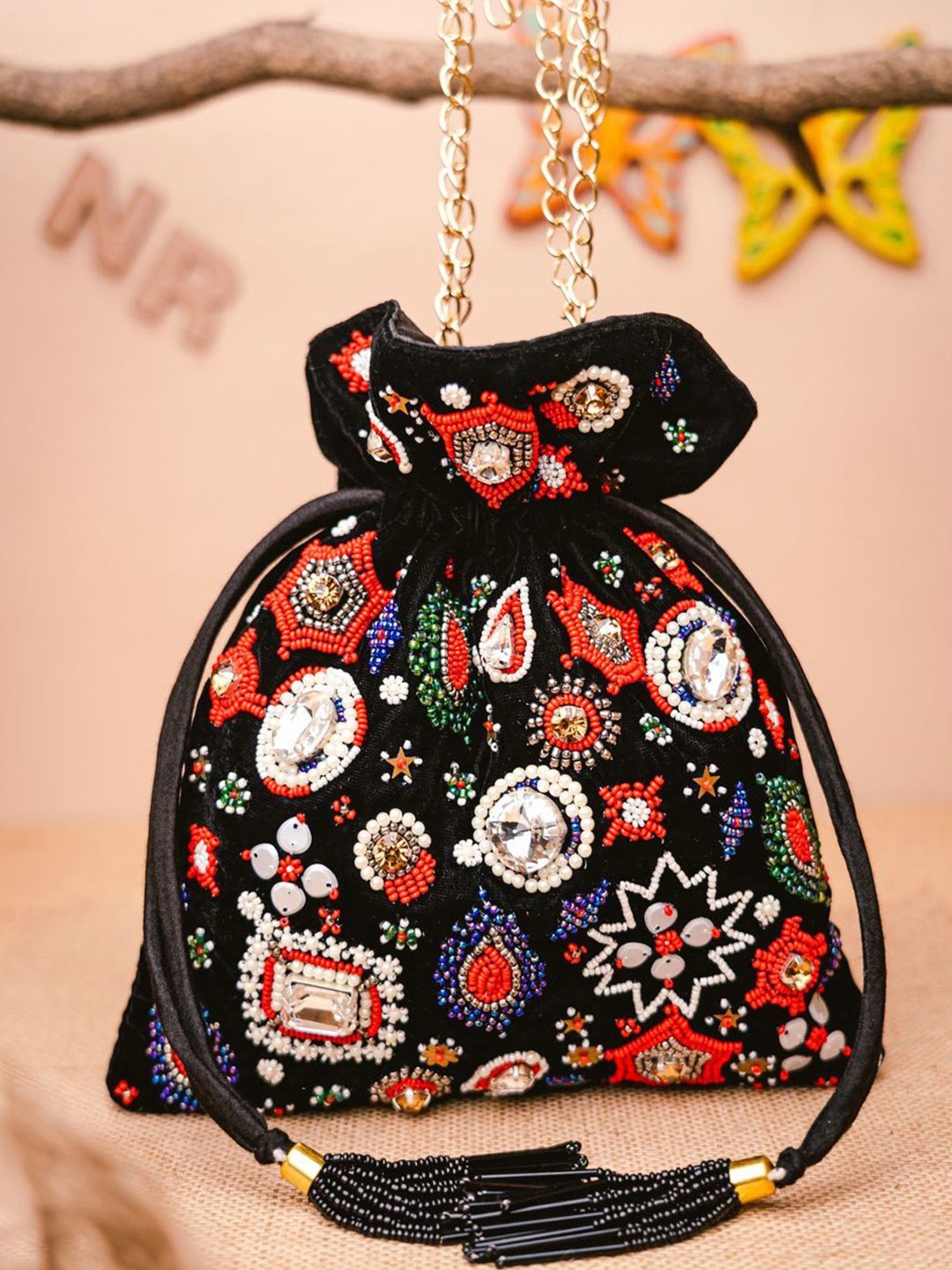 NR by Nidhi Rathi Black Embellished Potli