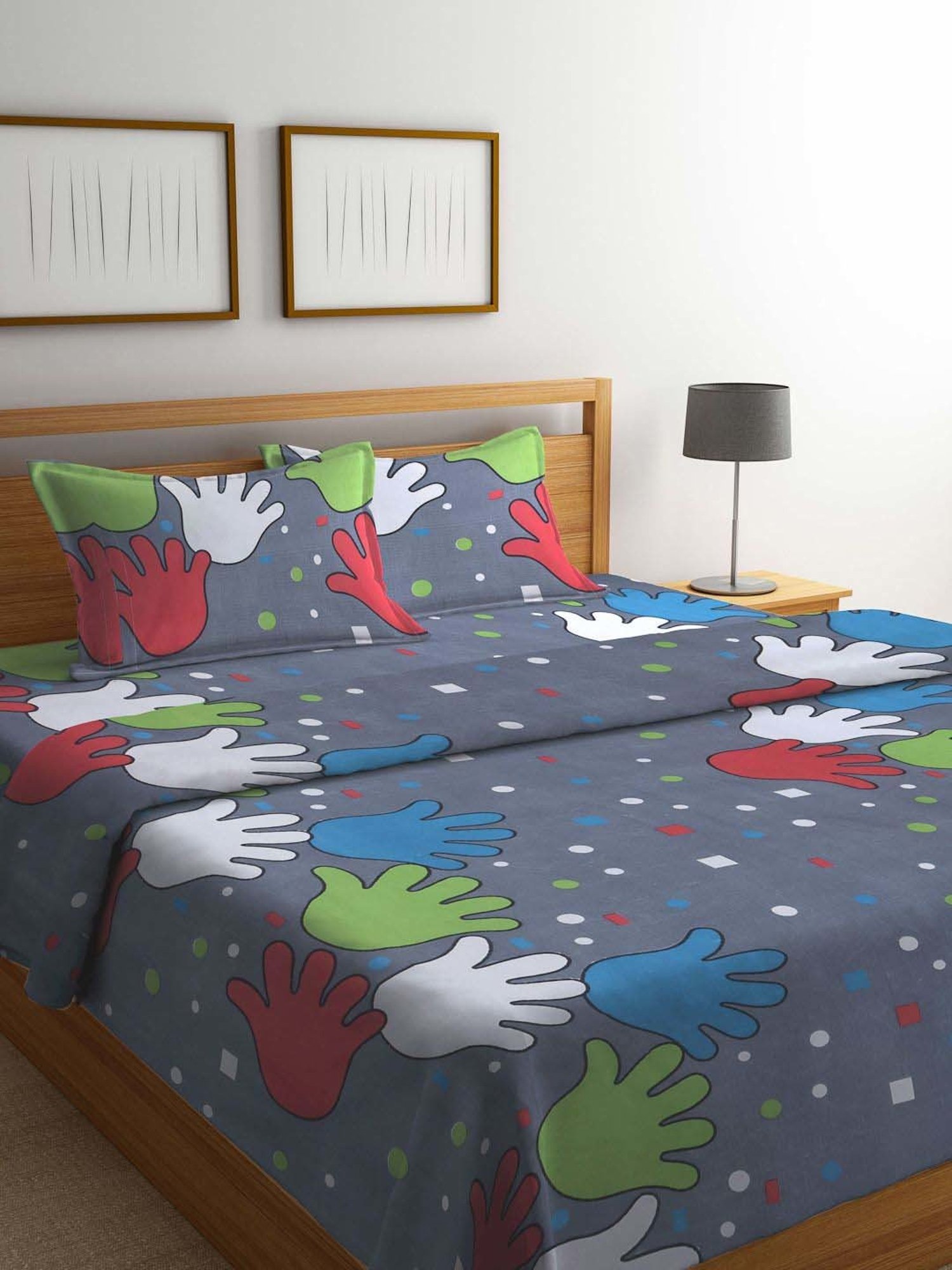 Klotthe Multicolor Cotton 300 TC King Bed Linen Set
