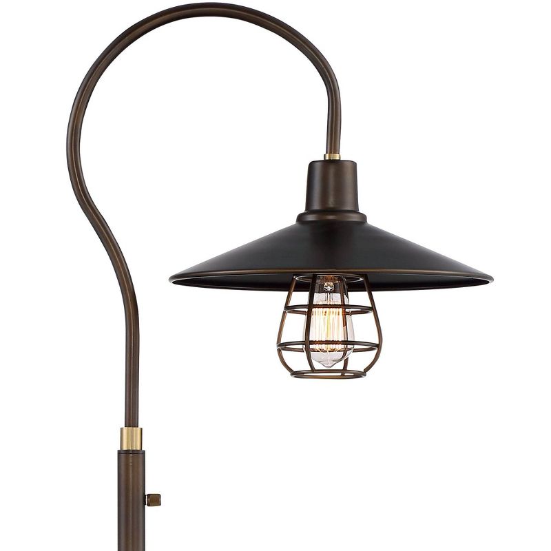 Franklin Iron Works Industrial Floor Lamp Oiled Rubbed Bronze Metal Cage Barn Light Shade for Living Room Reading Bedroom Office