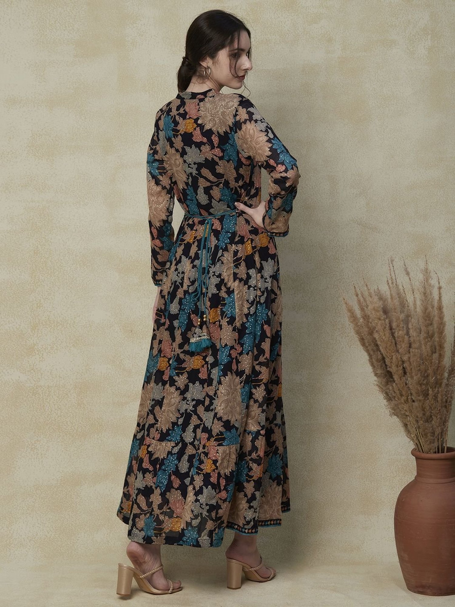 Fashor Navy Cotton Printed Maxi Dress