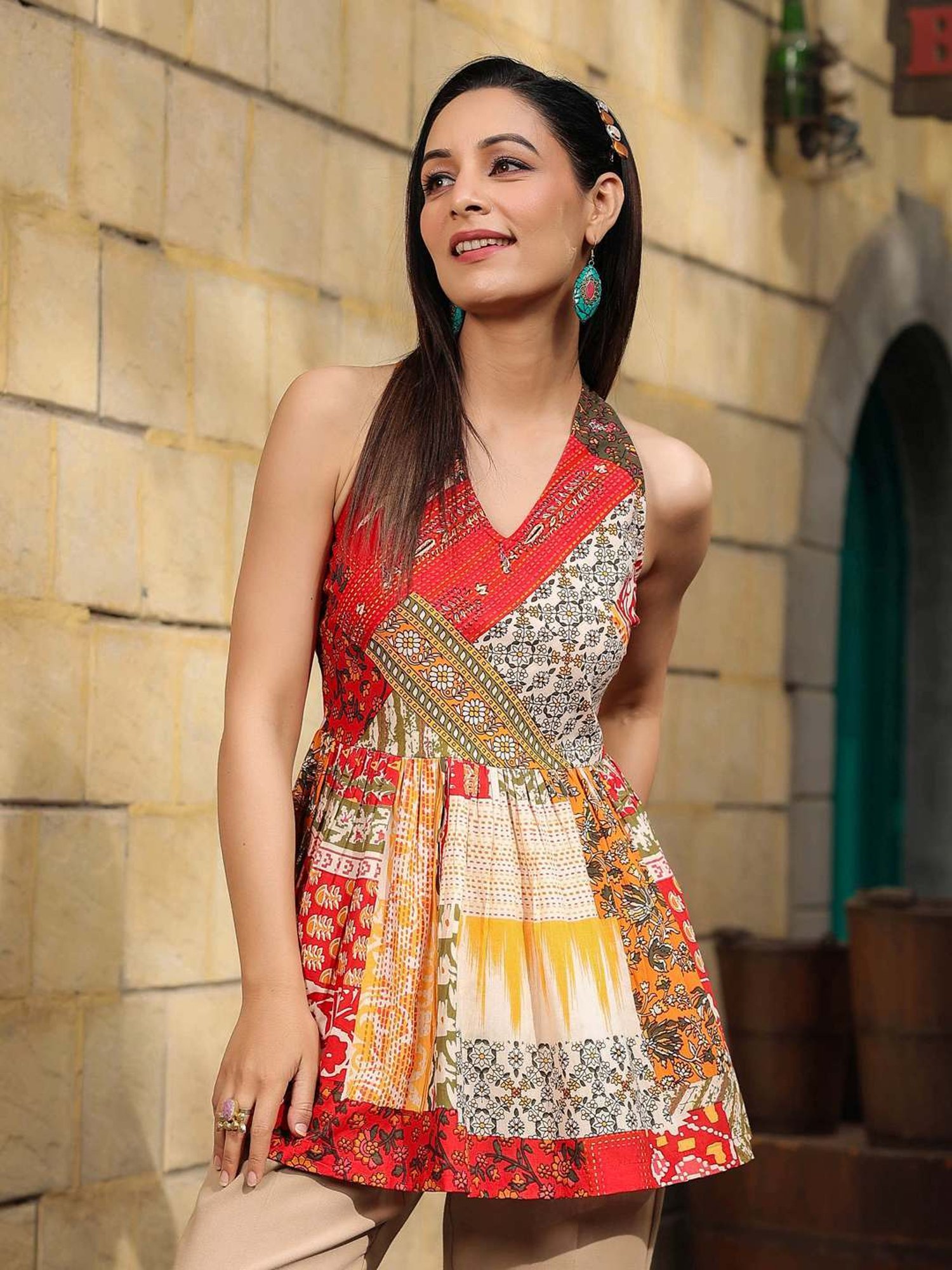 Rain and Rainbow Multicolored Cotton Printed Top