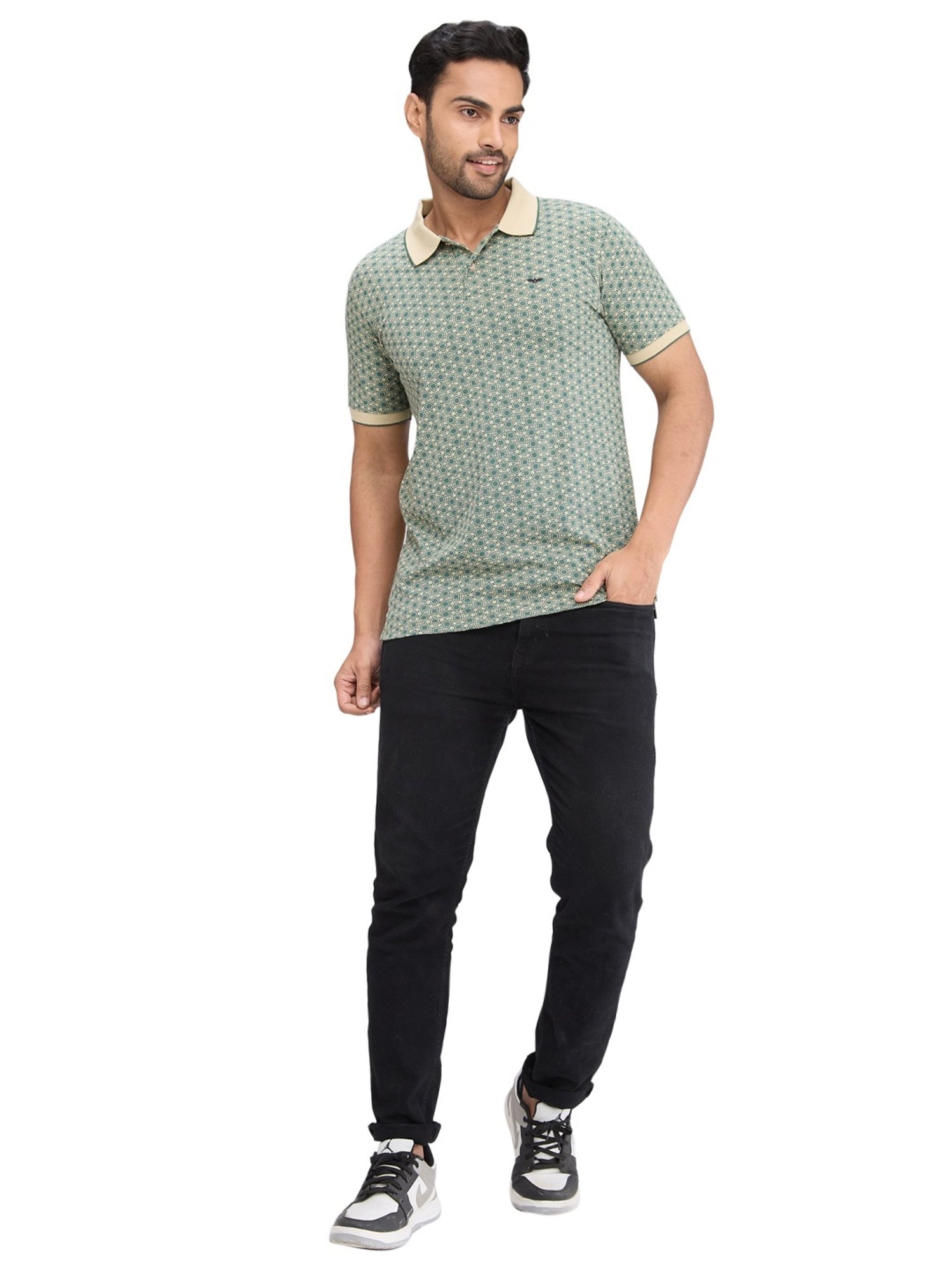 Park Avenue Green Slim Fit Printed Polo T-Shirt