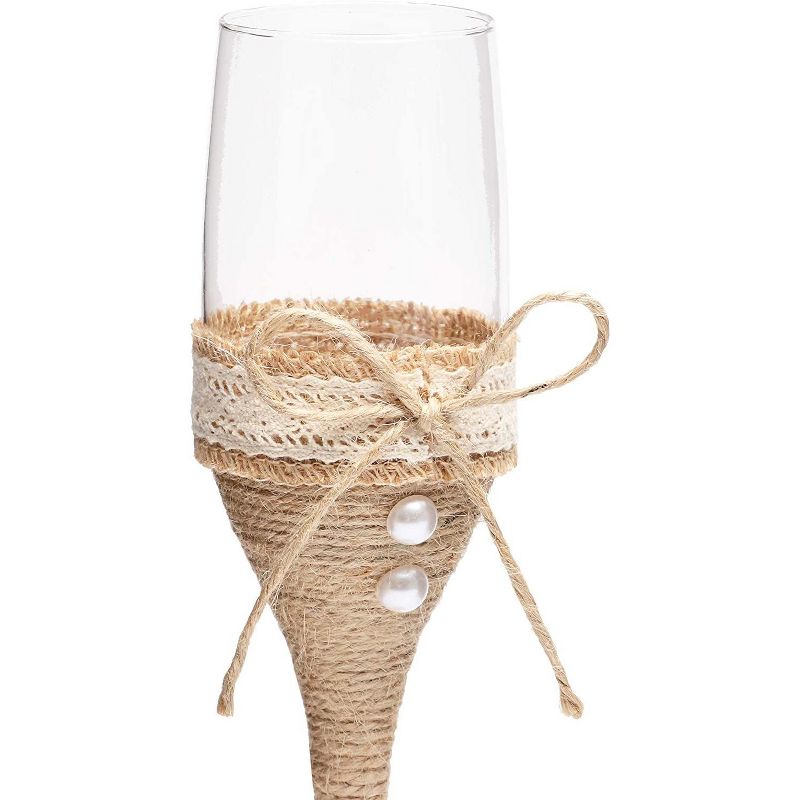 Sparkle and Bash Set of 2 Mr. & Mrs. Rustic Wedding Toasting Glasses, Bride and Groom Burlap Ribbon Champagne Flutes