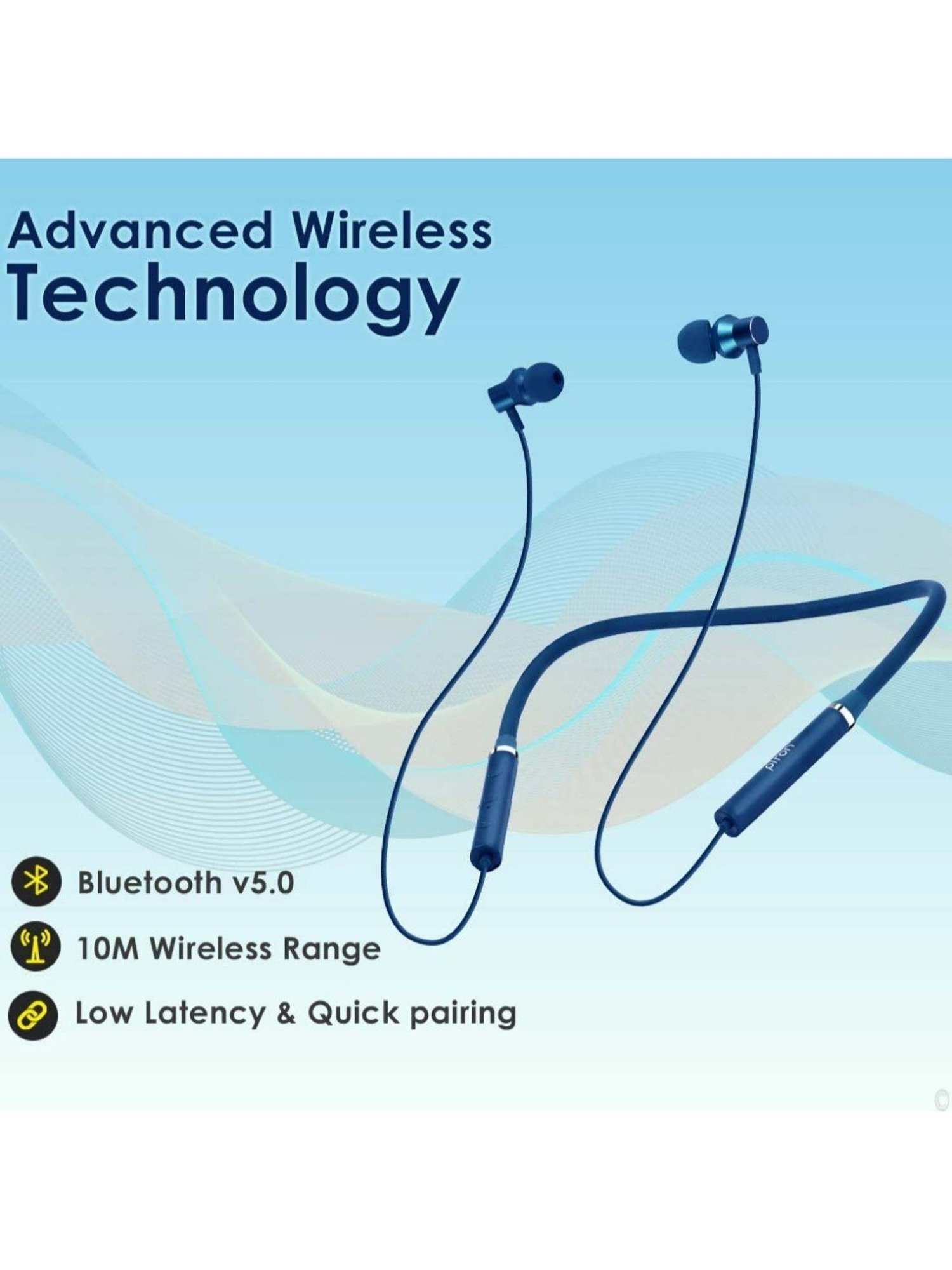 PTron Tangentbeat in-Ear Bluetooth 5.0 Wireless Neckband with Mic (Dark Blue)